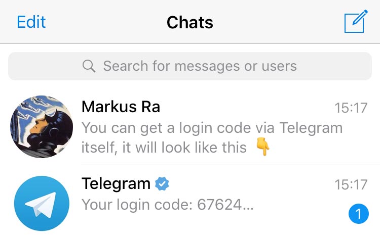 Contoh tampilan kode OTP dan verifikasi dua langkah Telegram